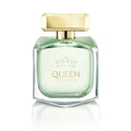 Banderas Queen of Seduction Women's Fragrance. Green and gold bottle on white background