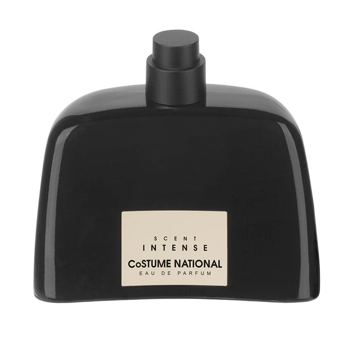 Black perfume bottle on a white background