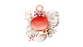Perfume bottle labeled 'COLORS' surrounded by white flowers and decorative elements on a white background