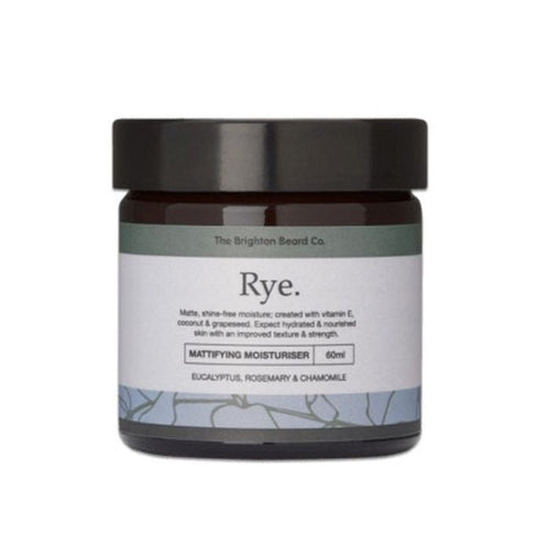 Brighton Beard Co. Rye Moisturiser in a minimalist jar, featuring clean labeling and natural, earthy design elements against a simple background.