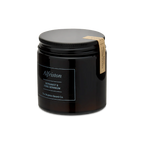 Black jar with a label on a white background