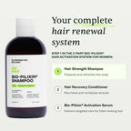 Bottle of Bio-Pilixin Shampoo with product description on a light gray background