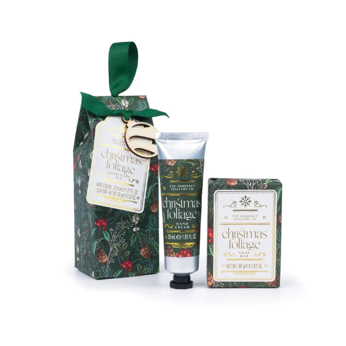 christmas gift from the somerset toiletry company. Hand cream and soap. Green festicve wrapping